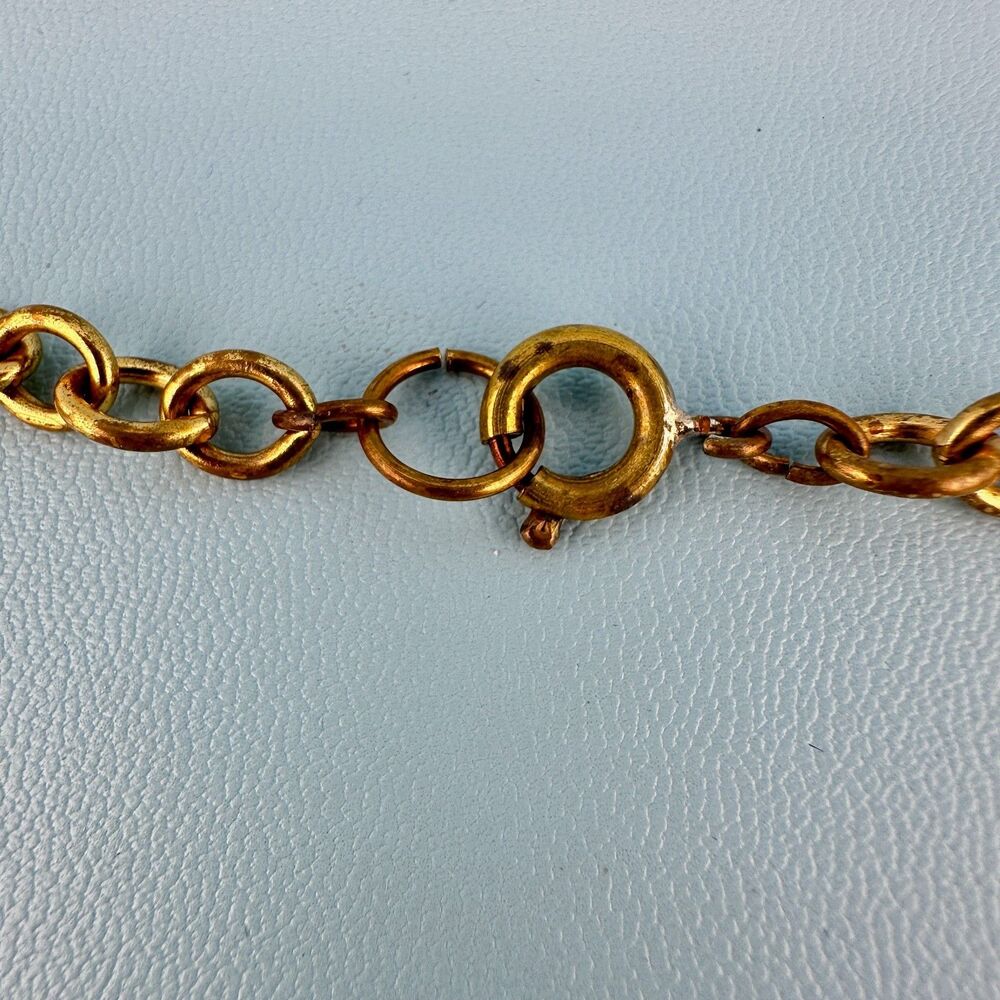 Vintage Art Deco Necklace Fringe Chain Antiqued Gold Tone Etruscan Revival State - Picture 4 of 16
